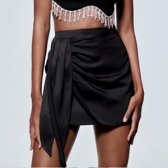 12th Tribe Dresses & Skirts - Zara black satin mini skirt side tie drape